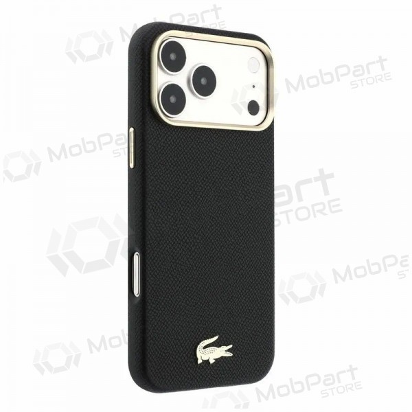 Apple iPhone 18 Pro Hülle - Lacoste PU Leather Champs Elysees Gold Logo MagSafe (schwarz)