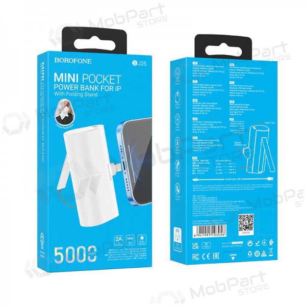 Externe Batterie Power Bank Borofone BJ35 Lightning 5000mAh Weiß Externe Batterie Power Bank Borofone BJ35 Lightning 5000mAh Weiß
