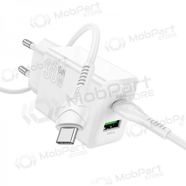 Hoco N71 30 W GaN USB-C + USB-A Telefonladegerät mit 1 m USB-C Kabel, weiß