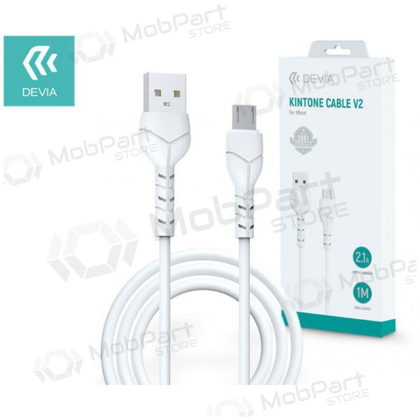 USB Kabel Devia Kintone microUSB 1.0m (Weiß) 5V 2.1A