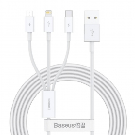 Kabel Baseus Superior USB - microUSB+Lightning+Type-C 3.5A 1.5m (Weiß) CAMLTYS-02