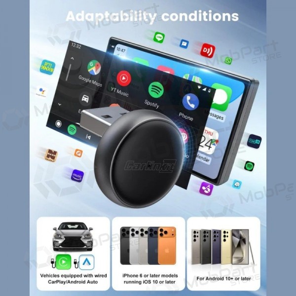 CarPlay adapteris Carlinkit Mini Ultra3 belaidis Android Auto juodas