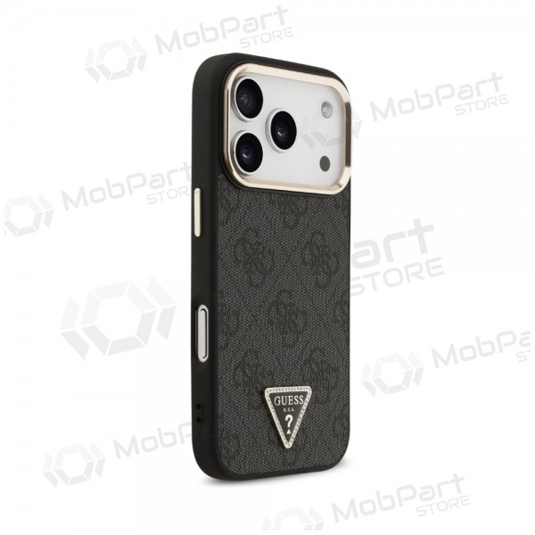 Apple iPhone 18 Pro Max hülle - Guess PU Leather 4G Strass Triangle Logo Gold Frame MagSafe (schwarz)