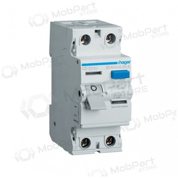 Srovės nuotekio relė Hager CD225J (A, 25A, 2P, 30mA, 230V)