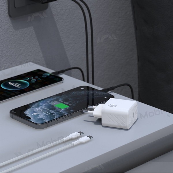 Telefonladegerät Dudao A28PC 45 W GaN 2x USB-C mit USB-C Kabel 1 m weiß