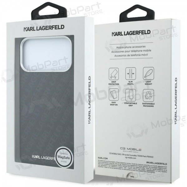 Apple iPhone 18 Pro Hülle - Karl Lagerfeld PU Grained Allover Semi Wrap MagSafe (Schwarz)