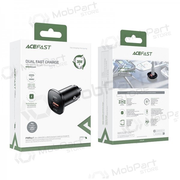 Ladegerät automobilinis Acefast B1 Mini 38W USB-C+USB-A Schwarz