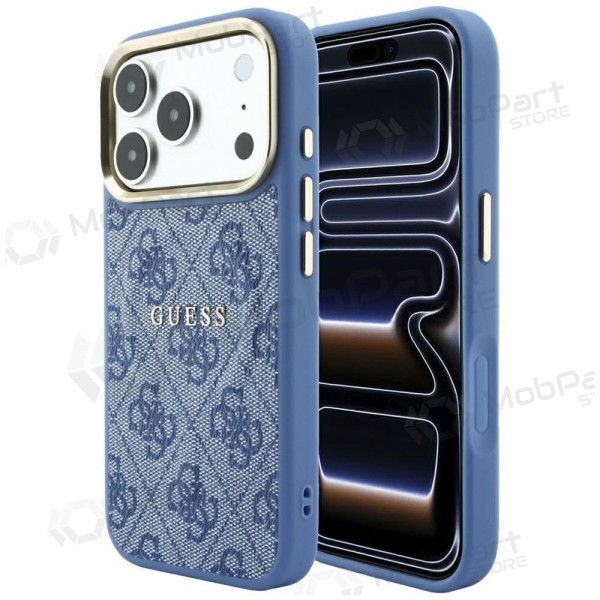 Apple iPhone 18 Pro Hülle - Guess PU Leather 4G Gold Frame Embossed MagSafe (blau)