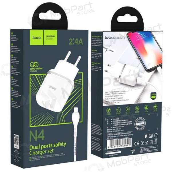 Ladegerät HOCO N4 Aspiring Dual USB + type-C Kabel (5V 2.4A) (Weiß)