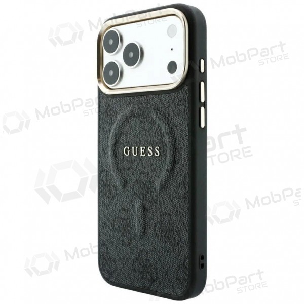 Apple iPhone 18 Pro Max hülle - Guess PU Leather 4G Gold Frame Embossed MagSafe (schwarz)