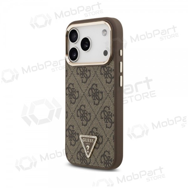Apple iPhone 18 Pro Max hülle - Guess PU Leather 4G Strass Triangle Logo Gold Frame MagSafe (braun)