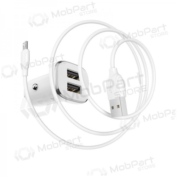 Ladegerät automobilinis Borofone BZ12 USB + microUSB (2.4A) (Weiß)