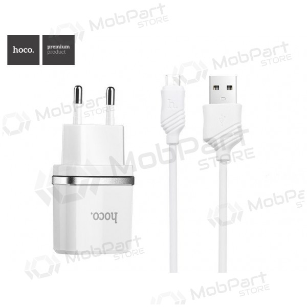 Ladegerät HOCO C12 Smart Dual USB + Lightning Kabel (5V 2.4A) (Weiß)