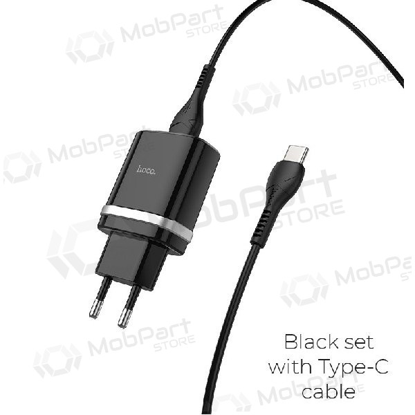 Ladegerät HOCO C12Q Smart USB + type-C Kabel (QC3.0) (Schwarz)