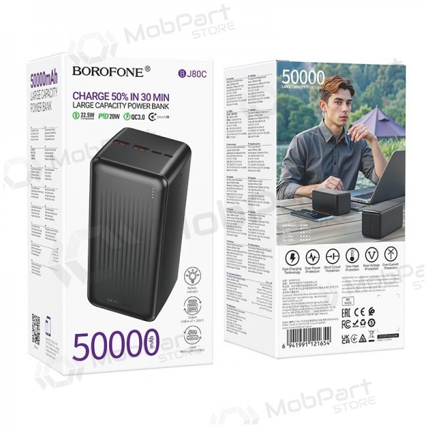 Externe Batterie Power Bank Borofone BJ80C 22.5W 50000mAh Schwarz