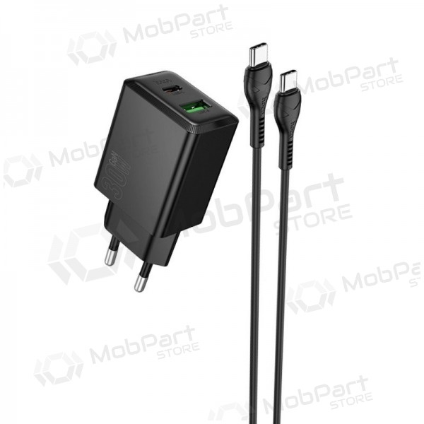 Telefonladegerät Hoco N71 30 W GaN USB-C + USB-A mit USB-C Kabel 1 m schwarz
