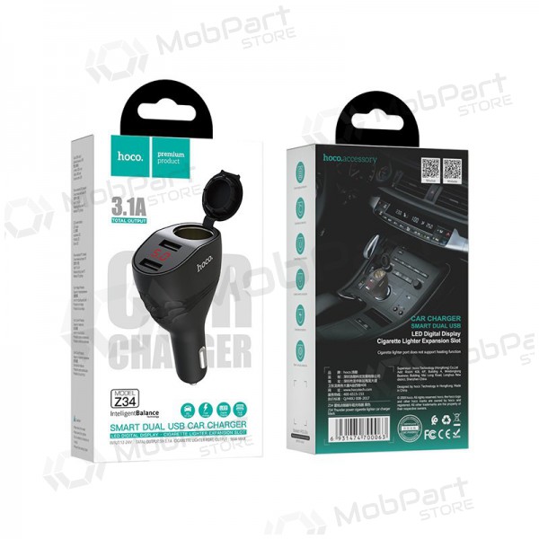 Ladegerät automobilinis Hoco Z34 x 2 USB (3.1A) (Schwarz)