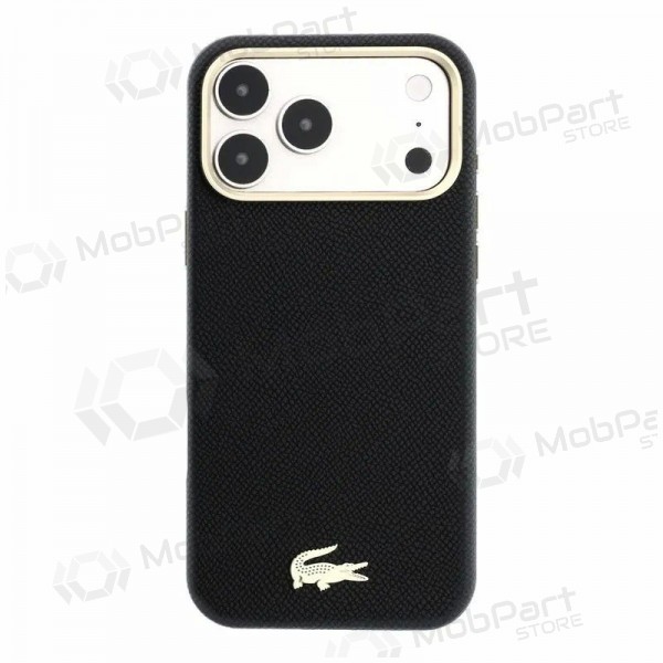 Apple iPhone 18 Pro Max hülle - Lacoste PU Leather Champs Elysees Gold Logo MagSafe (schwarz)