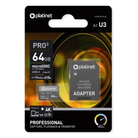 Speicherkarte Platinet MicroSD 64GB (class10 UHS-III 90MB/S) + SD Adapter