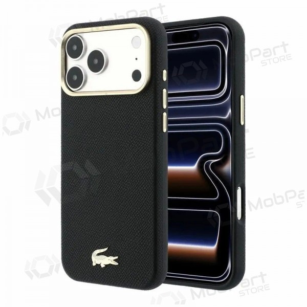 Apple iPhone 18 Pro Hülle - Lacoste PU Leather Champs Elysees Gold Logo MagSafe (schwarz)