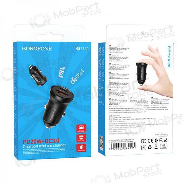 Ladegerät automobilinis Borofone BZ18A USB-A/Type-C PD20W+QC3.0 (Schwarz)