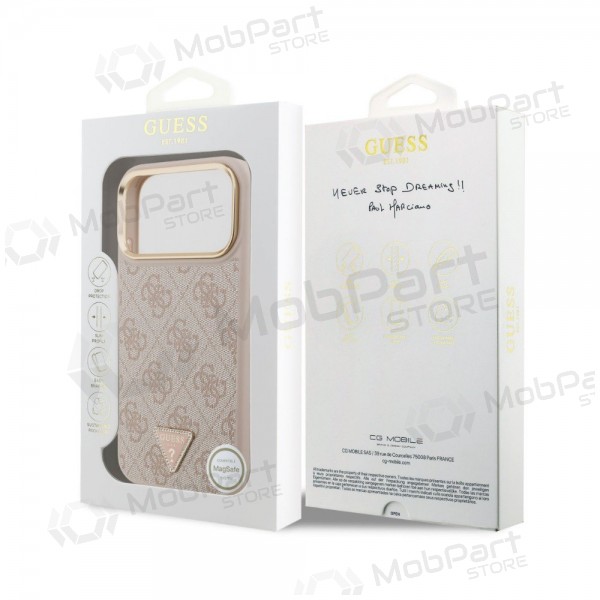 Apple iPhone 18 Pro Hülle - Guess PU Leather 4G Strass Triangle Logo Gold Frame MagSafe (rosa)