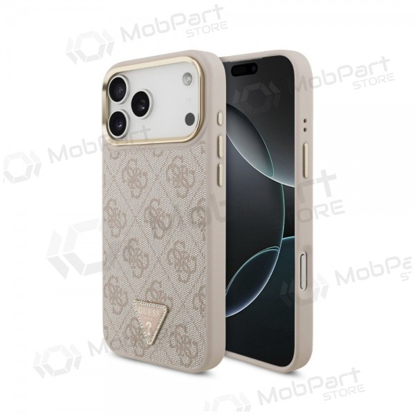 Apple iPhone 18 Pro Max hülle - Guess PU Leather 4G Strass Triangle Logo Gold Frame MagSafe (rosa)