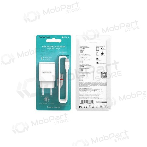 Ladegerät BOROFONE BA20A Sharp USB + Type-C Kabel (5V 2.1A) (Weiß)