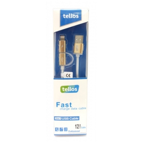USB Kabel Tellos TPE 2in1 microUSB - Lightning (Golden ) 1.2m