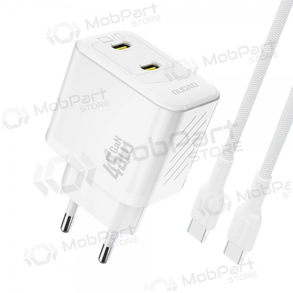 Telefonladegerät Dudao A28PC 45 W GaN 2x USB-C mit USB-C Kabel 1 m weiß