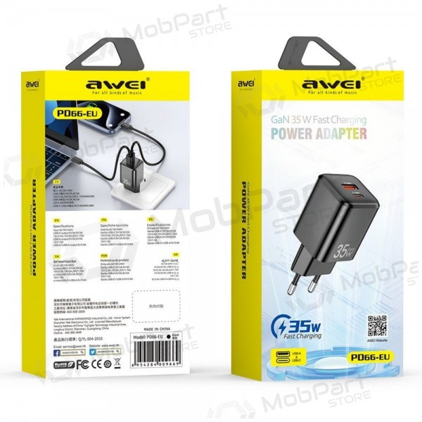 Ladegerät Awei PD66-EU GaN 35W USB-A/USB-C Weiß