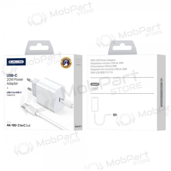 Ladegerät Jellico AK180 20W USB-C + USB-C to Lightning cable 1.0m Weiß