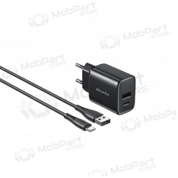 Telefonladegerät Awei PD85T-EU 22.5 W USB-C + USB-A mit USB-C Kabel 1 m schwarz