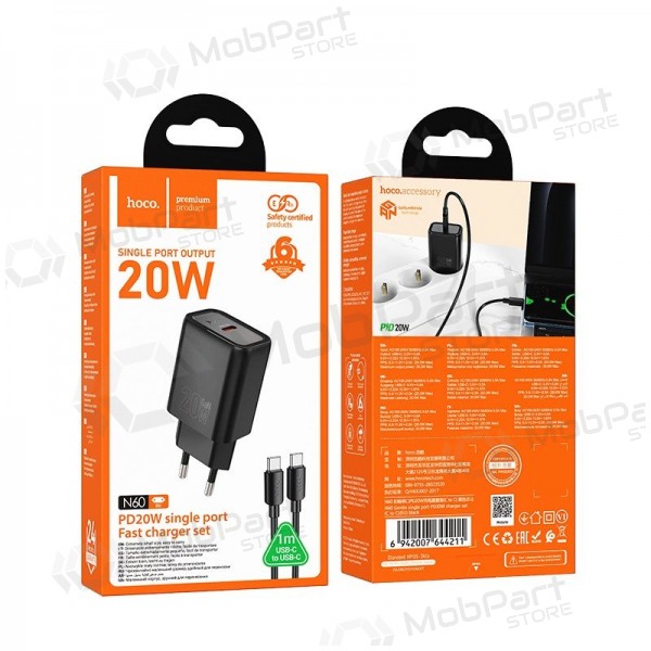Hoco N60 GaN USB-C Telefonladegerät mit USB-C Kabel 1 m schwarz