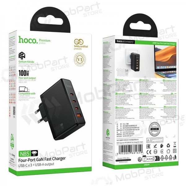 Telefonladegerät Hoco N85 100 W 3x USB-C + USB-A schwarz
