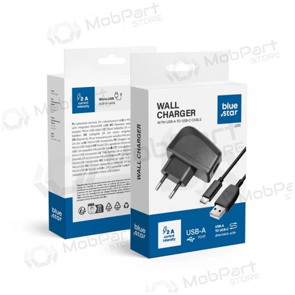 Telefonladegerät Blue Star TFK-TC-1095B 10 W USB-A mit USB-A zu USB-C Kabel schwarz