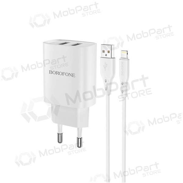 Ladegerät Borofone BN2 2xUSB 2.1A + Lightning (Weiß)