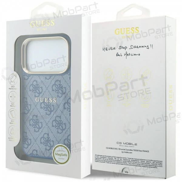 Apple iPhone 18 Pro Max Hülle - Guess PU Leather 4G Gold Frame Embossed MagSafe (blau)