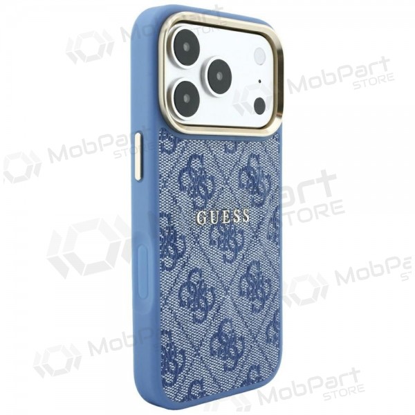 Apple iPhone 18 Pro Max Hülle - Guess PU Leather 4G Gold Frame Embossed MagSafe (blau)