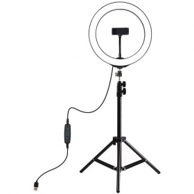 LED žiedinė Lampe 26cm, su trikoju stovu iki 1.1m und telefono laikikliu, USB
