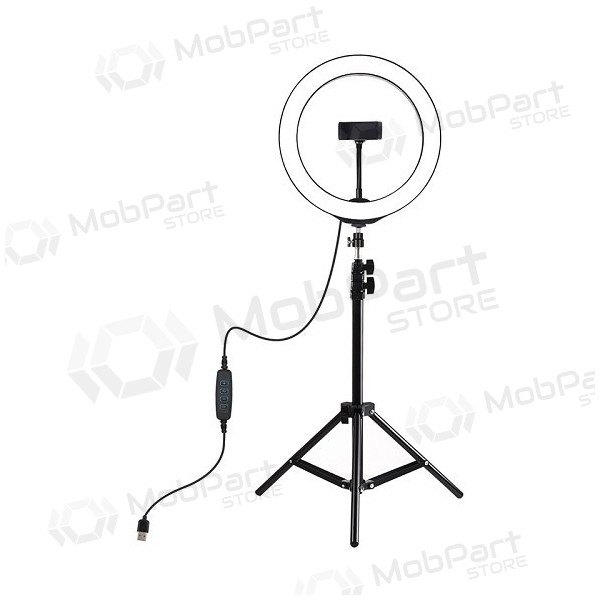 LED žiedinė Lampe 26cm, su trikoju stovu iki 1.1m und telefono laikikliu, USB