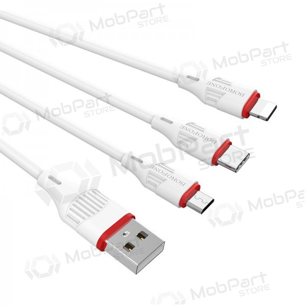 USB Kabel Borofone BX17 3in1 microUSB-Lightning-Type-C (Weiß)