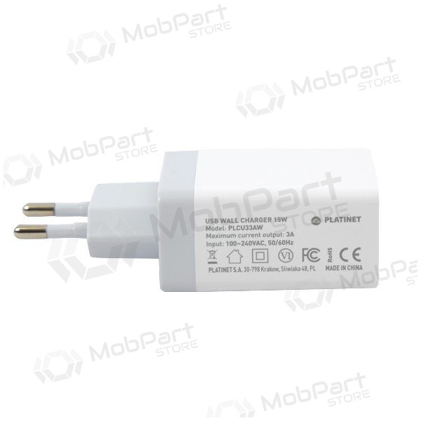 Ladegerät Platinet QuickCharge 3xUSB (15W 3A) (Weiß)