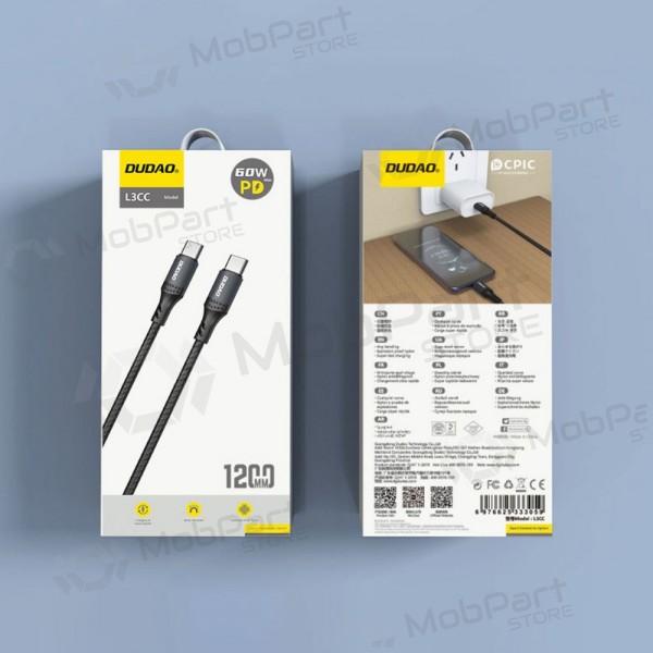 USB-C kabel Dudao L3CC USB-C zu USB-C 1.2 m 60 W schwarz