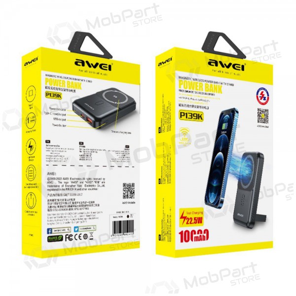Externe Batterie Power Bank Awei P139K 22.5W Magnetic Wireless 10000mAh Schwarz Externe Batterie Power Bank Awei P139K 22.5W Magnetic Wireless 10000mAh Schwarz