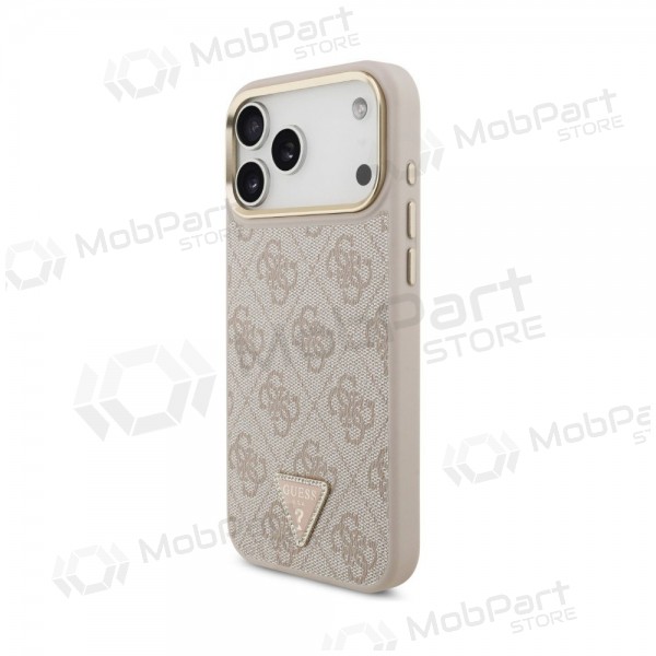 Apple iPhone 18 Pro Max hülle - Guess PU Leather 4G Strass Triangle Logo Gold Frame MagSafe (rosa)