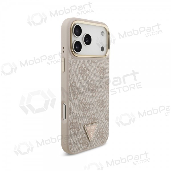 Apple iPhone 18 Pro Hülle - Guess PU Leather 4G Strass Triangle Logo Gold Frame MagSafe (rosa)