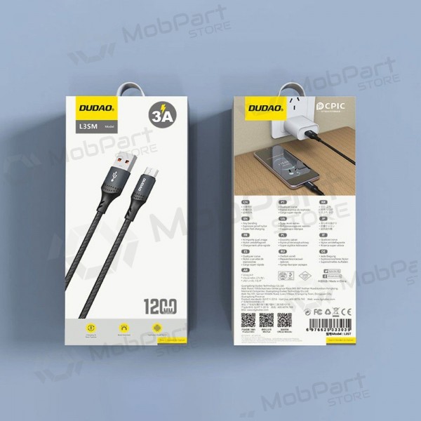 Micro-USB-Kabel Dudao L3SM USB-A auf Micro-USB 1,2 m 3 A schwarz