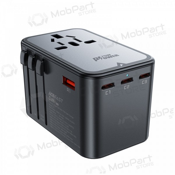 Universal kelioninis Ladegerät Acefast Z1 75W GaN 2xUSB-A/3xUSB-C Schwarz