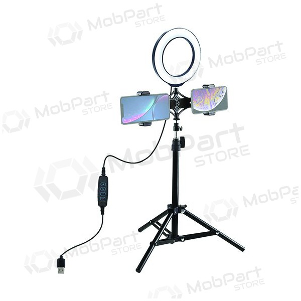 LED žiedinė Lampe 16cm, su trikoju stovu iki 70cm und dvigubu telefono laikikliu, USB LED žiedinė Lampe 16cm, su trikoju stovu iki 70cm und dvigubu telefono laikikliu, USB